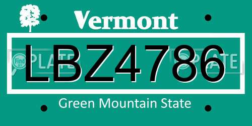 LBZ4786 Vermont License Plate