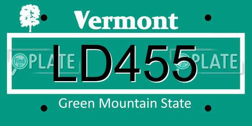 LD455 Vermont License Plate