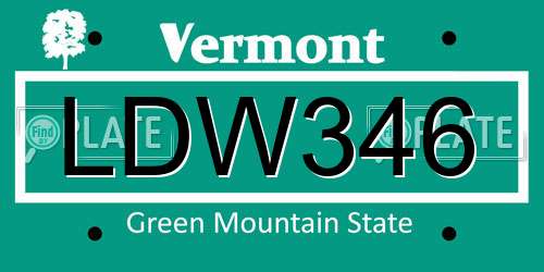 LDW346 Vermont License Plate