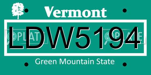 LDW5194 Vermont License Plate