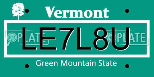 LE7L8U Vermont License Plate