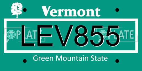 LEV855 Vermont License Plate