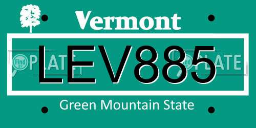 LEV885 Vermont License Plate
