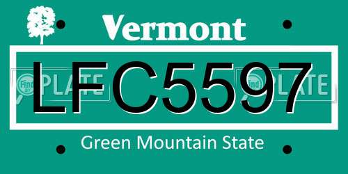 LFC5597 Vermont License Plate