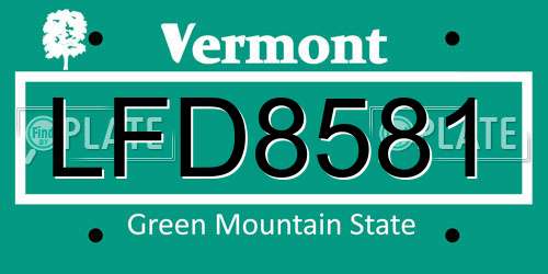 LFD8581 Vermont License Plate
