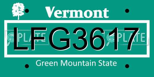 LFG3617 Vermont License Plate