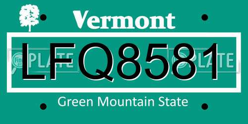 LFQ8581 Vermont License Plate