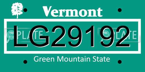 LG29192 Vermont License Plate