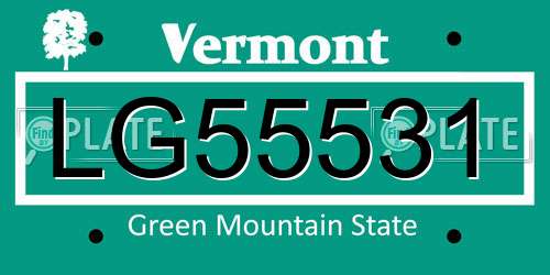 LG55531 Vermont License Plate