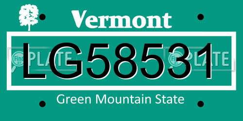 LG58531 Vermont License Plate