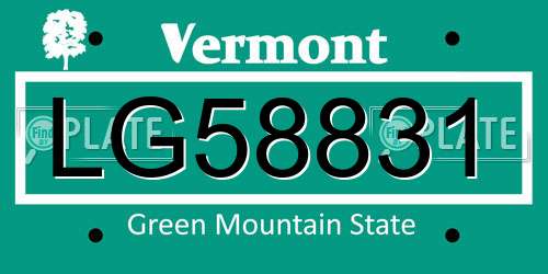 LG58831 Vermont License Plate