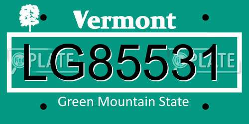 LG85531 Vermont License Plate