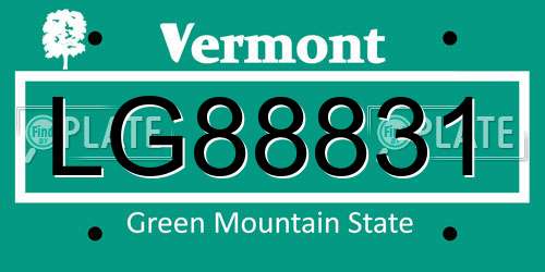 LG88831 Vermont License Plate