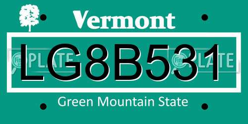 LG8B531 Vermont License Plate