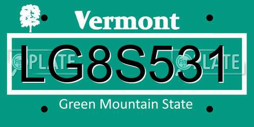 LG8S531 Vermont License Plate