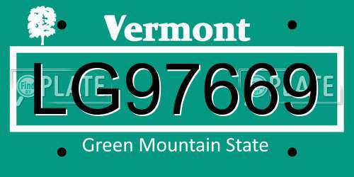 LG97669 Vermont License Plate