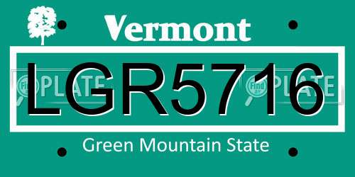 LGR5716 Vermont License Plate