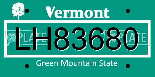 LH83680 Vermont License Plate