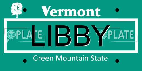 LIBBY Vermont License Plate