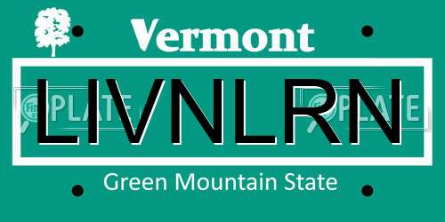 LIVNLRN Vermont License Plate