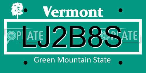 LJ2B8S Vermont License Plate