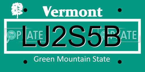 LJ2S5B Vermont License Plate