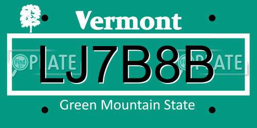 LJ7B8B Vermont License Plate