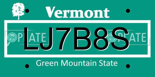 LJ7B8S Vermont License Plate