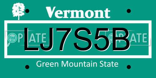 LJ7S5B Vermont License Plate