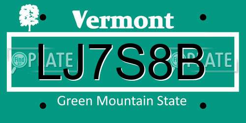 LJ7S8B Vermont License Plate
