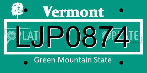 LJP0874 Vermont License Plate