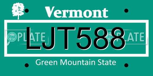 LJT588 Vermont License Plate