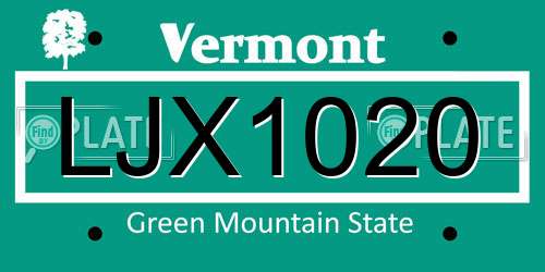 LJX1020 Vermont License Plate