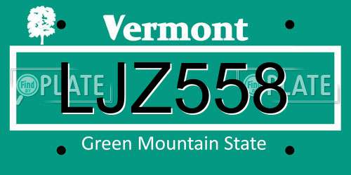 LJZ558 Vermont License Plate