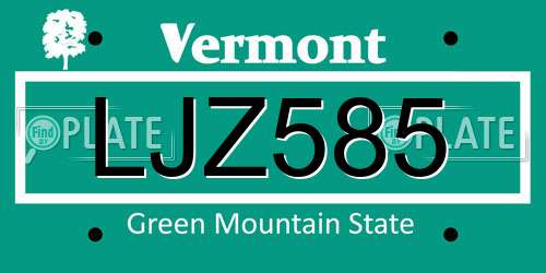 LJZ585 Vermont License Plate