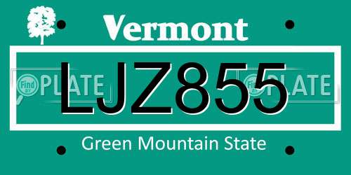 LJZ855 Vermont License Plate