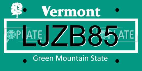 LJZB85 Vermont License Plate