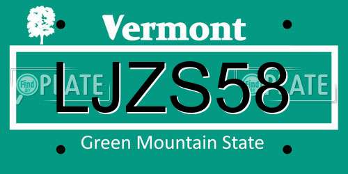 LJZS58 Vermont License Plate