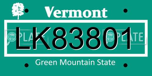LK83801 Vermont License Plate