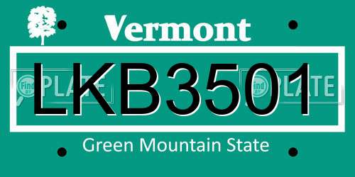 LKB3501 Vermont License Plate