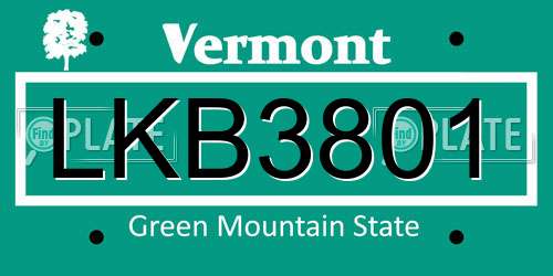 LKB3801 Vermont License Plate
