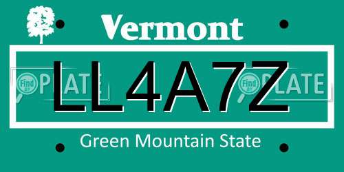 LL4A7Z Vermont License Plate
