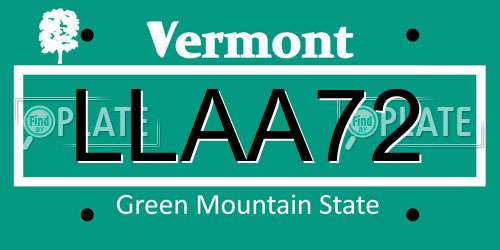 LLAA72 Vermont License Plate