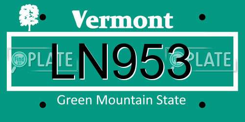 LN953 Vermont License Plate