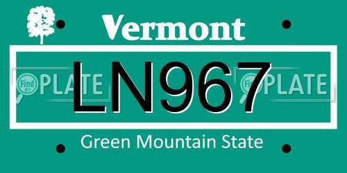 LN967 Vermont License Plate