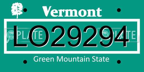 LO29294 Vermont License Plate