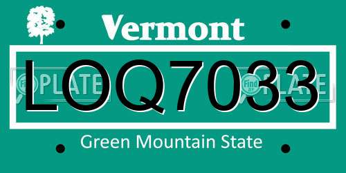LOQ7033 Vermont License Plate