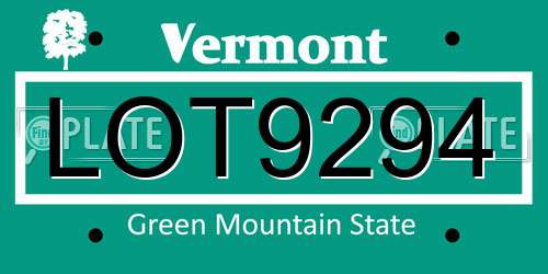 LOT9294 Vermont License Plate
