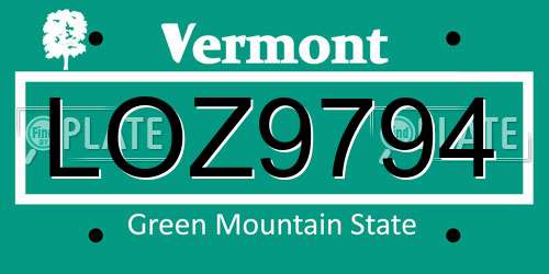 LOZ9794 Vermont License Plate