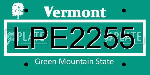LPE2255 Vermont License Plate